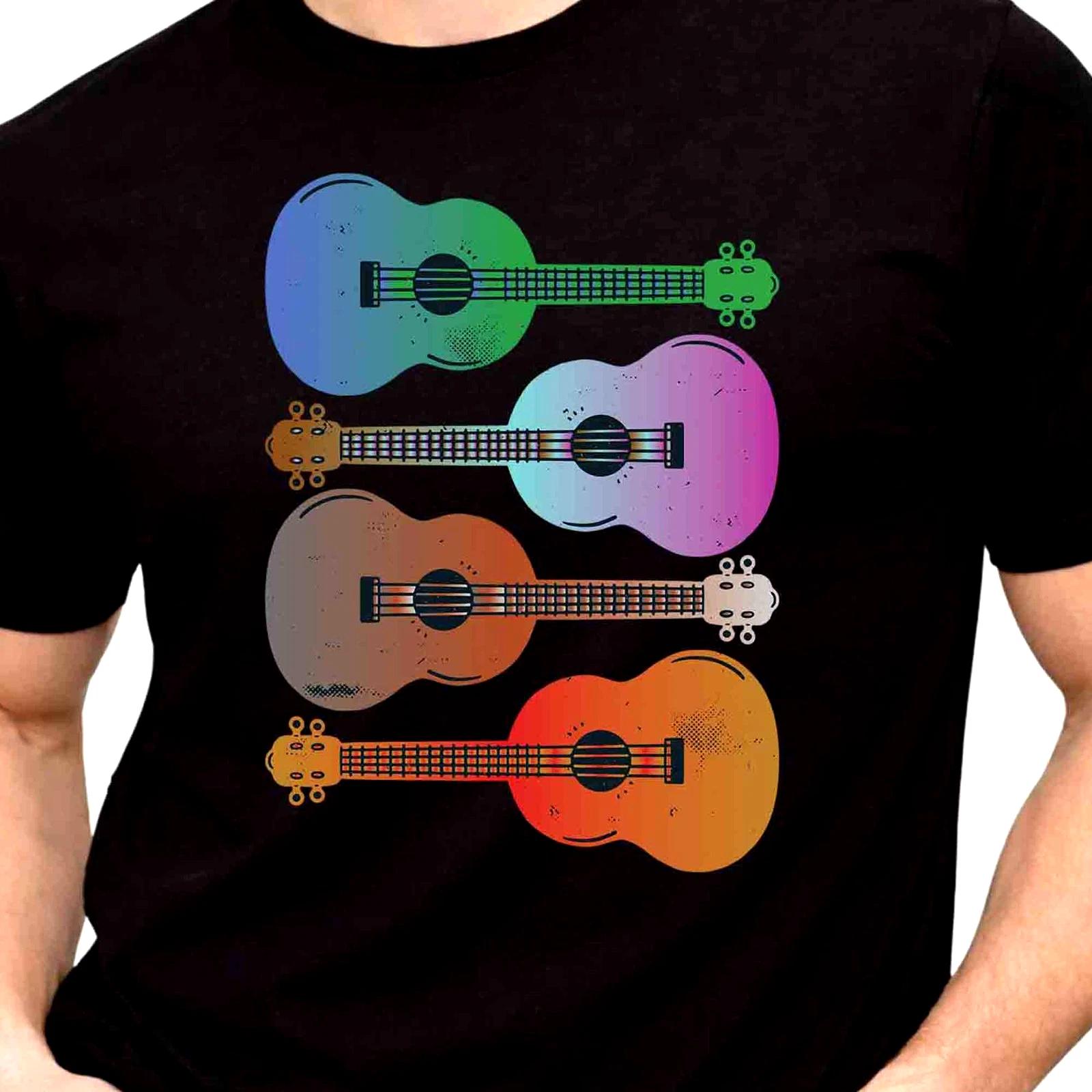 Colorful Acoustic Guitars Graphic T-Shirt Music Lover Instrument Retro Tee XL
