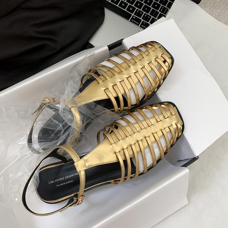Fashion 2025 New Size 34-40 Women Flats Sandals Fashion Summer Shoes Real Leather Casual Sexy Round Toe Party Daily Dress Sandals Women