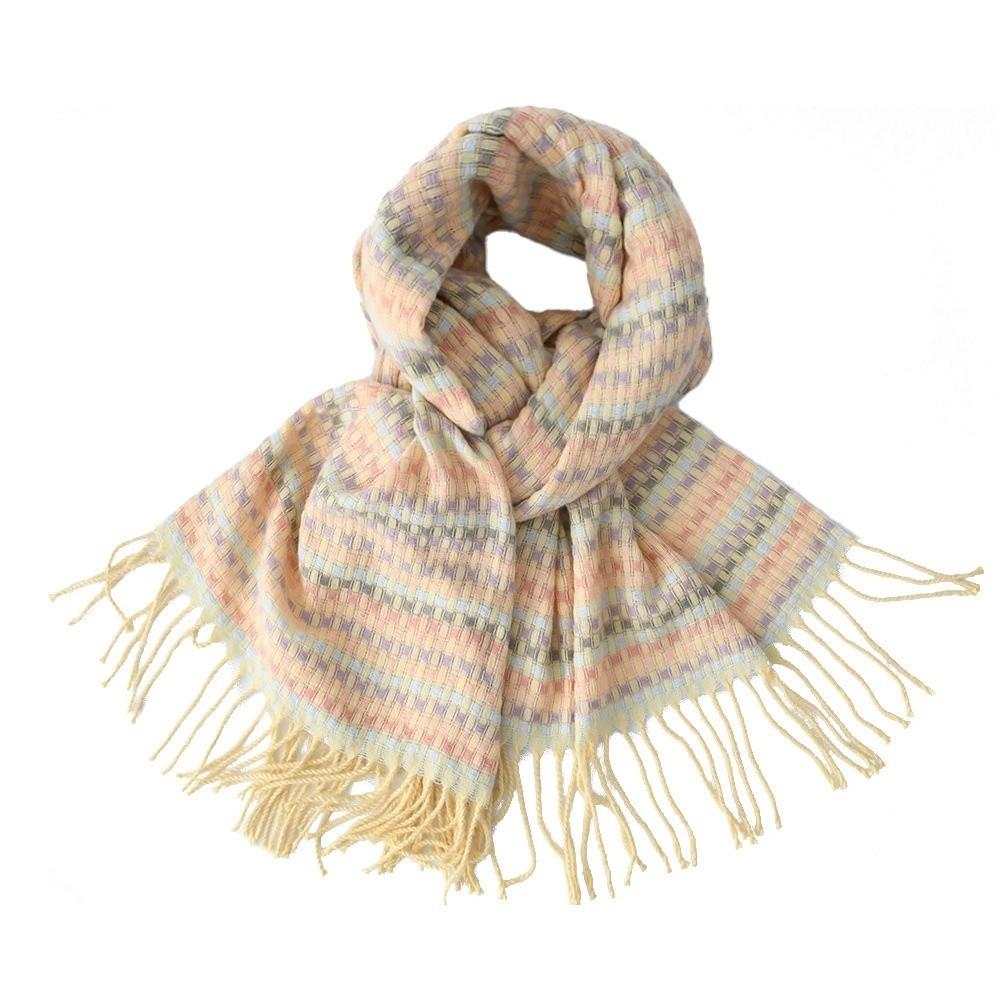 Weicher Strickwollschal Kälteabweisender Langer Schal mit Quaste Weicher Dopamin-Plaid-Schal Paar