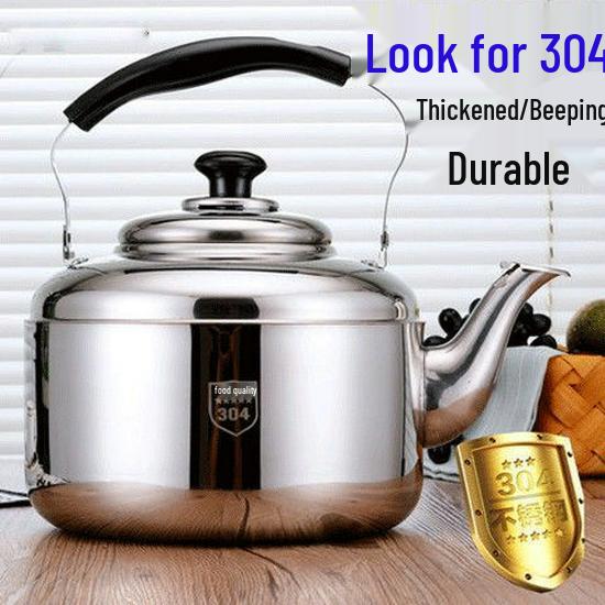 304 Stainless Steel Large Capacity Whistling Kettle for Gas, Open Flame & Induction Stoves.