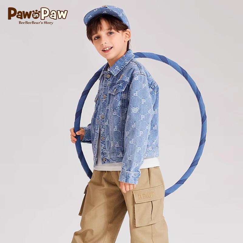 PawinPaw Boys' Cartoon Bear Vintage Print Denim Jacket