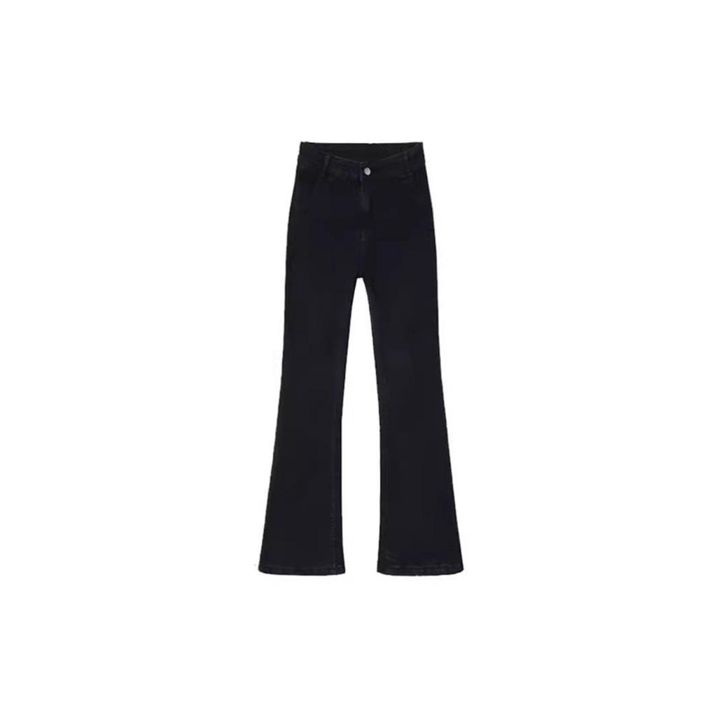 Women's Black High-Waisted Micro-Flared Jeans - 2025 Spring Style, Slimming, Hip-Covering, Elastic Fit for Pear-Shaped Figures.