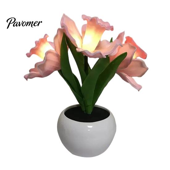 Wedding Centerpiece Table Lamp LED Tulip Flower Lamp, Battery Powered Artificial Night Light with Office Desk Decorative Ornament Ceramic Pot, Floral