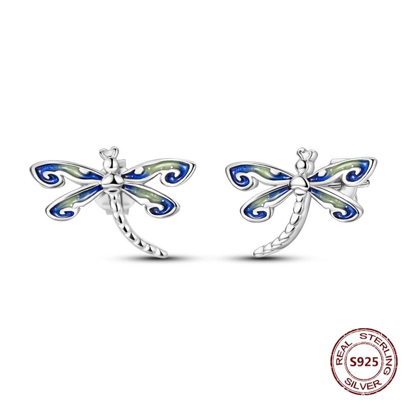 Shining Blue Zircon Owl Earrings 925 Silver Evil Eyes Earrings for Women Wedding Engagement Planet Moon Star Zirconia Jewelry