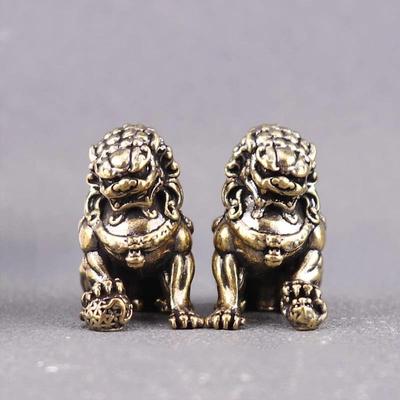 Chinese Brass Lion Feng Shui Ornament 1 Pair Lucky Decor for Home Desktop Office Tea Table Gift Collection