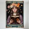 Vintage A Well Road Woman Dangerous Creature Poster Metal Tin Sign with Floral Crown Woman Design Rusty Edge Home Bar Man Cave D