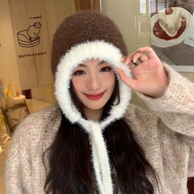 Hat Women'S Winter Warm And Cold Hat Big Head Circumference Plush Ear Protection Hat Knitted Wool Hat Bag Hat