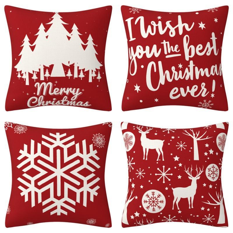 Weihnachts-Dekokissenbezug Leinen Festliches Weihnachtsthema Elch Schneeflocke Rückenlehne Wohnzimmer Sofa Dekoration Kissen Kissenbezug