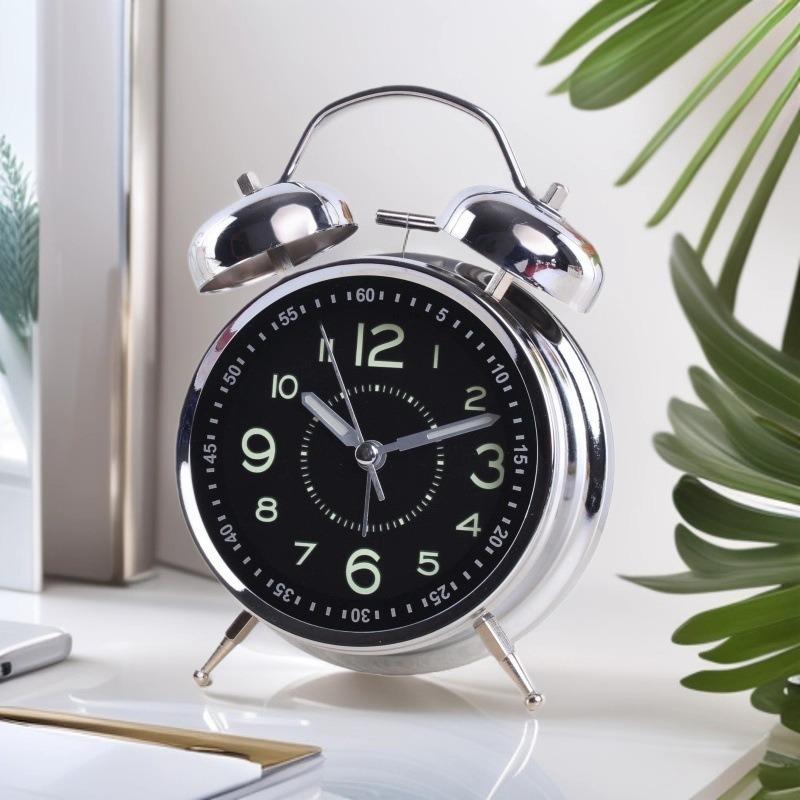 4 Inch Metal Twin Bell Alarm Clocks Loud Volume Alarm for Students Wake Up Clock with On Off Timer Home Bedroom Desktop Clock