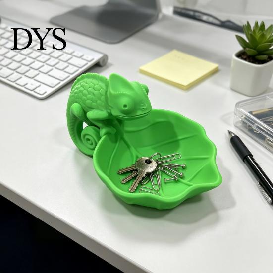 Chameleon Storage Tray 3D Printed Leaf Bowl, Jewelry Key Trinkets Home Office Organizer Holder, Succulents Planter Pot for Desk