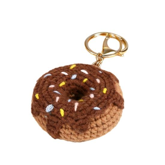 Pletený přívěsek na klíče Donut Ručně háčkovaný tvar donutu Přívěsek na tašku Roztomilý přívěsek na klíče