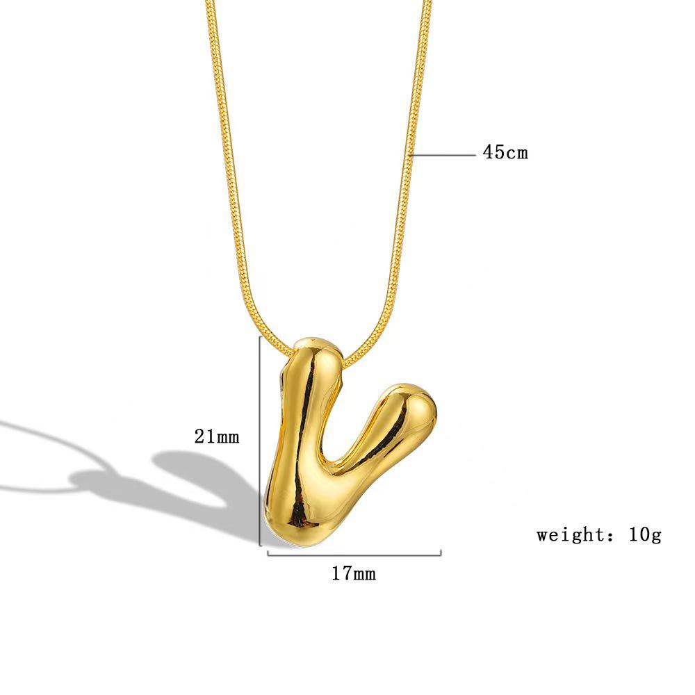 Chubby 26-Letter Balloon Pendant Necklace, Gold-Plated Stainless Steel