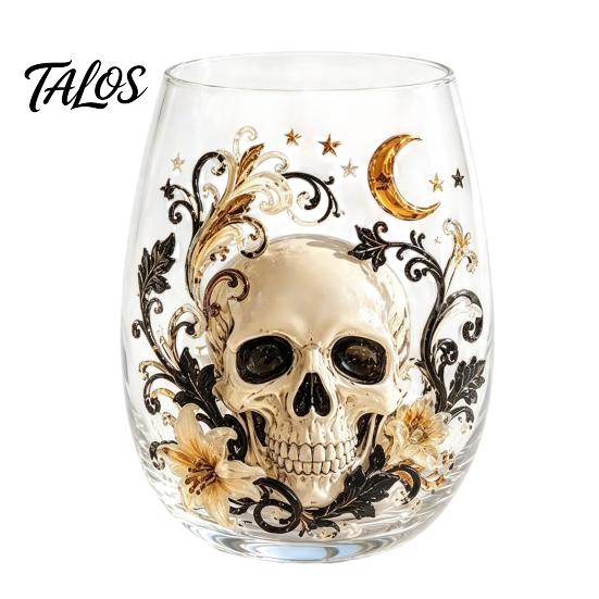 Lead Free Transparent Glassware Halloween Artisan Glassware, Bat/Wizard Hat/Scarecrow/Crow Hand Painted Goblet, 420ml Dark Fantasy Drinking Capacity,