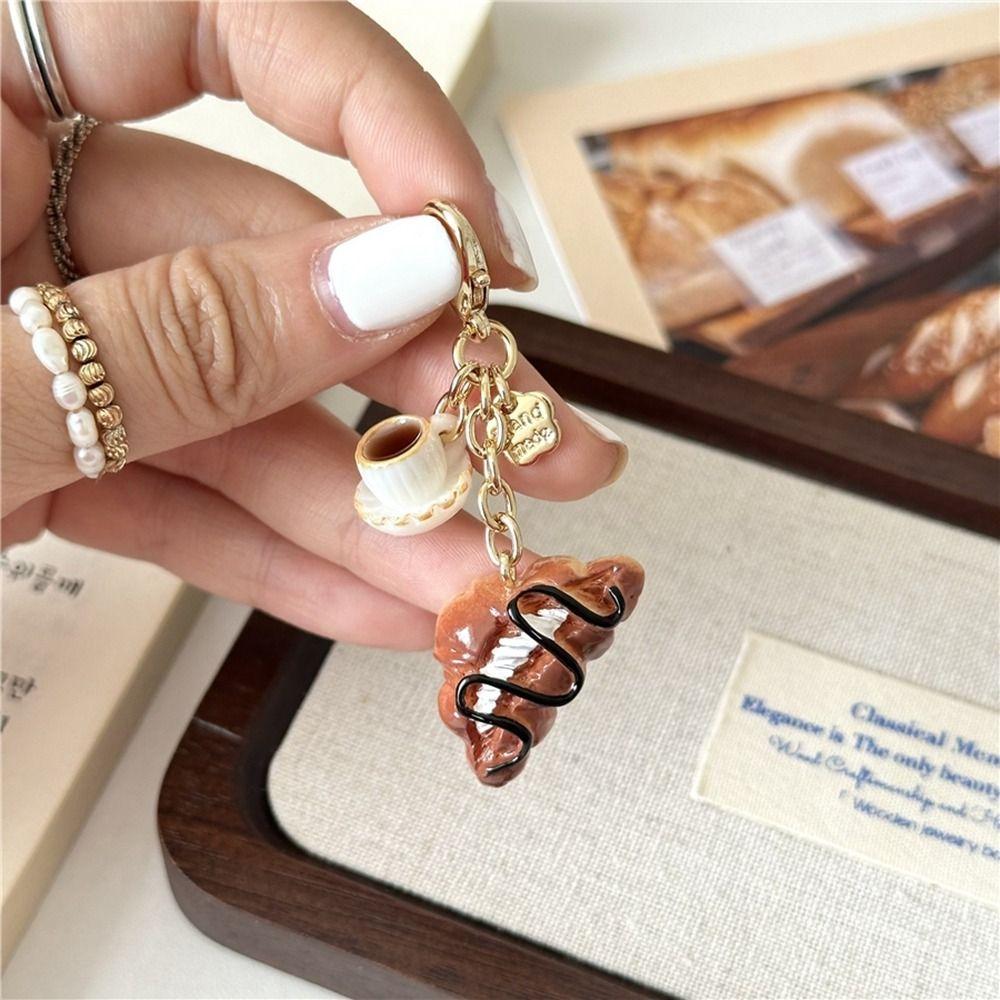 Bagel Cartoon Key Chains Alkali Bread Bag Pendant Portable Coffee Bread Keychain  Bag Pendant