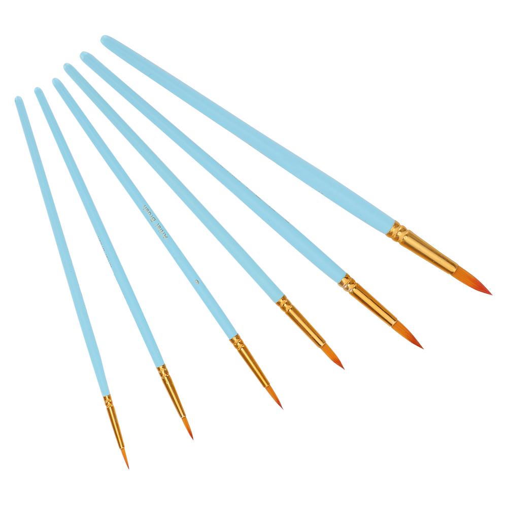 6Pcs Pointed Watercolor Hook Line Pen Set Nylon Hair Beginner Art Supplies Painting BrushMatte Blue