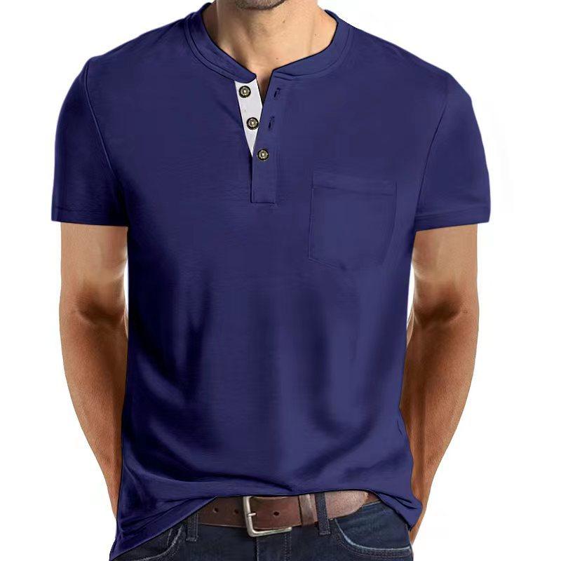 Summer Men's Short Sleeved Button Pocket Polo Shirt