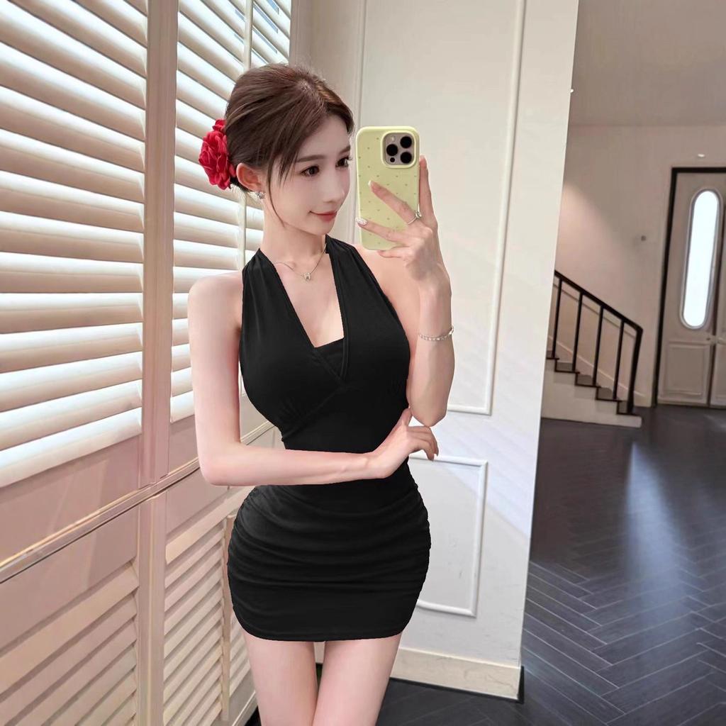 backless chain decorative heart machine vest skirt heavy industry advanced design slim and thin net red hip wrap dress