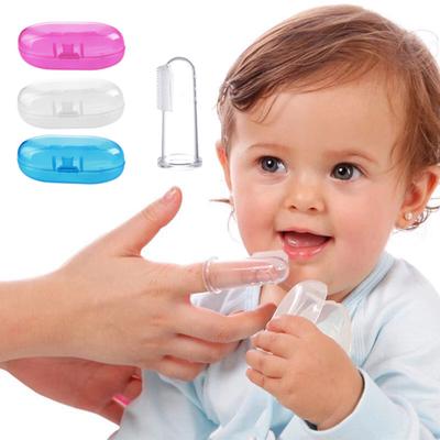 2 Pcs/set Baby  Thumb  Sleeve  Toothbrush  +  Box  Set Soft Silicone Finger Massager Brush Random