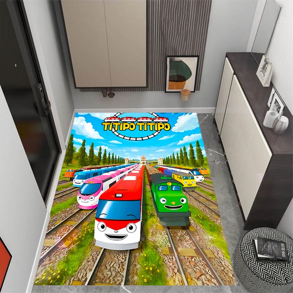 Train Adventure Journey Themed Anti-Slip Rugs - Polyester Home Decor, Suitable for Bedrooms, Living Rooms, Doorways, Studios, and Decorations