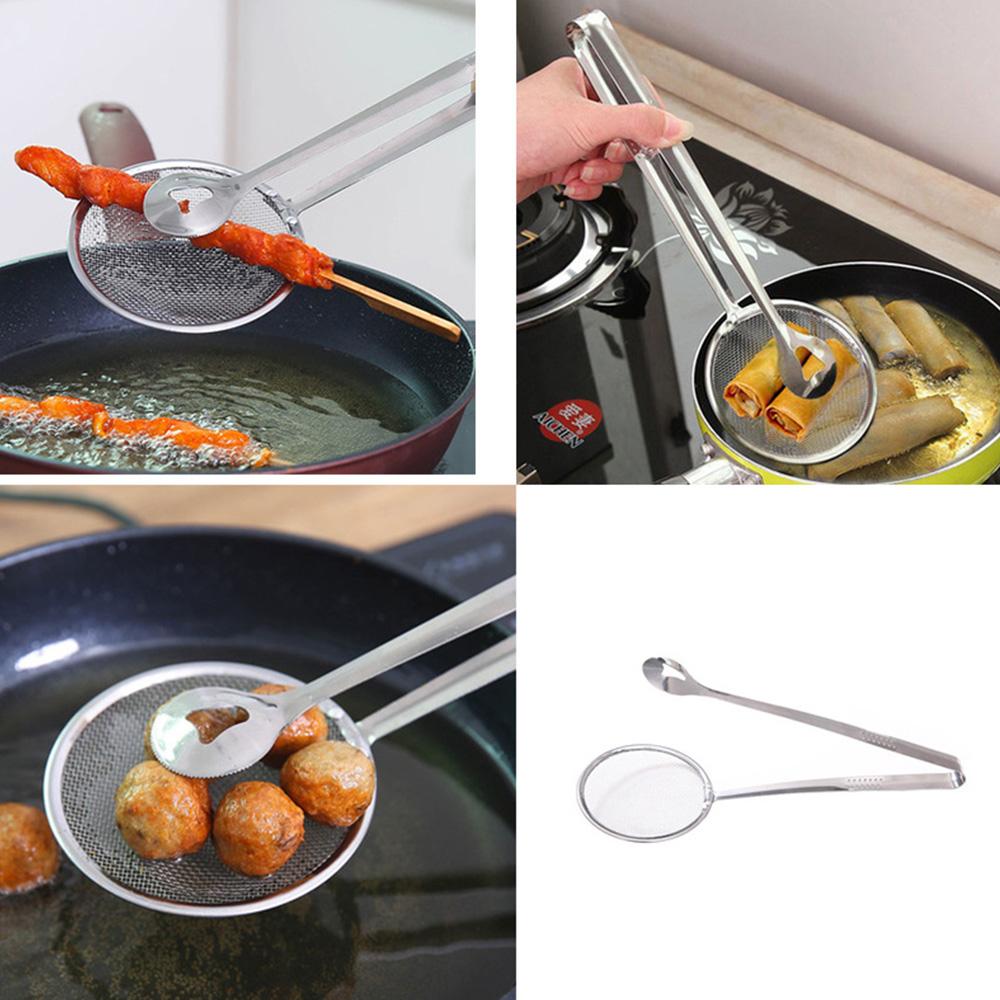 1PCS  2-in-1 Kitchen Multi-functional Stainless Steel Clamp Strainer Filter Spoon With Clip Food Kitchen Oil-Frying Salad BBQ Filter