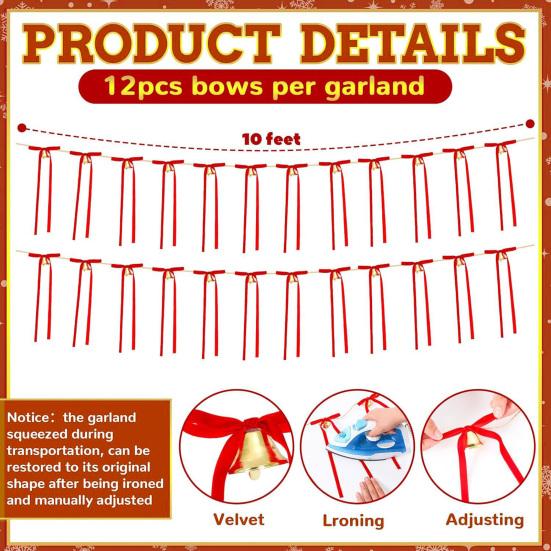 12 Pcs Velvet Bows with Jingle Bell Vintage Christmas Ribbon Bows for Garland Wreath Christmas Tree Decoration