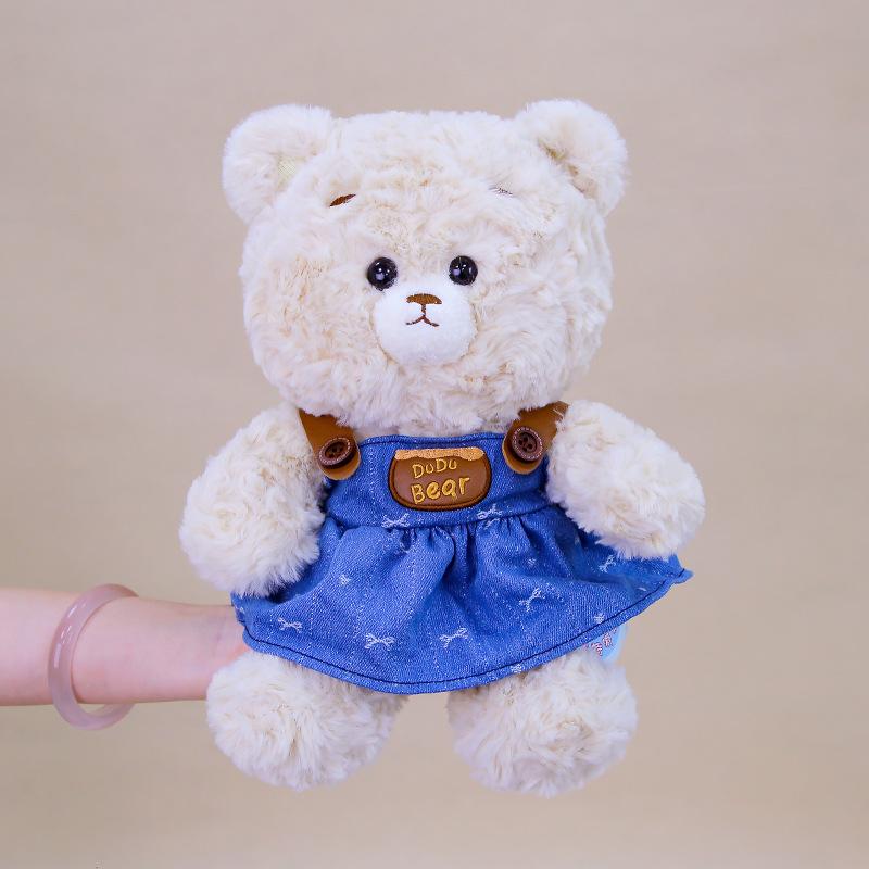 

New Couple Denim Bear Overalls Plush Toy Pressing Bed Doll Teddy Bear Doll Girl Gift Doll 25cm