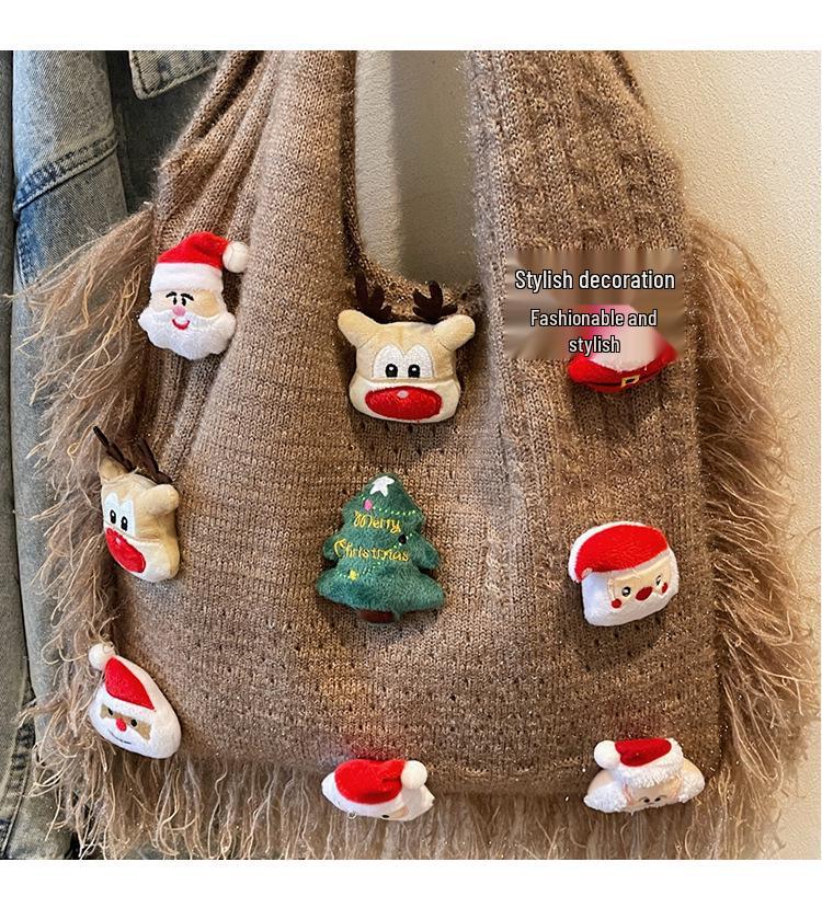 Korean Style Cute Cartoon Winter Yarn Shoulder Bag with Tassels - Versatile Large Capacity Tote