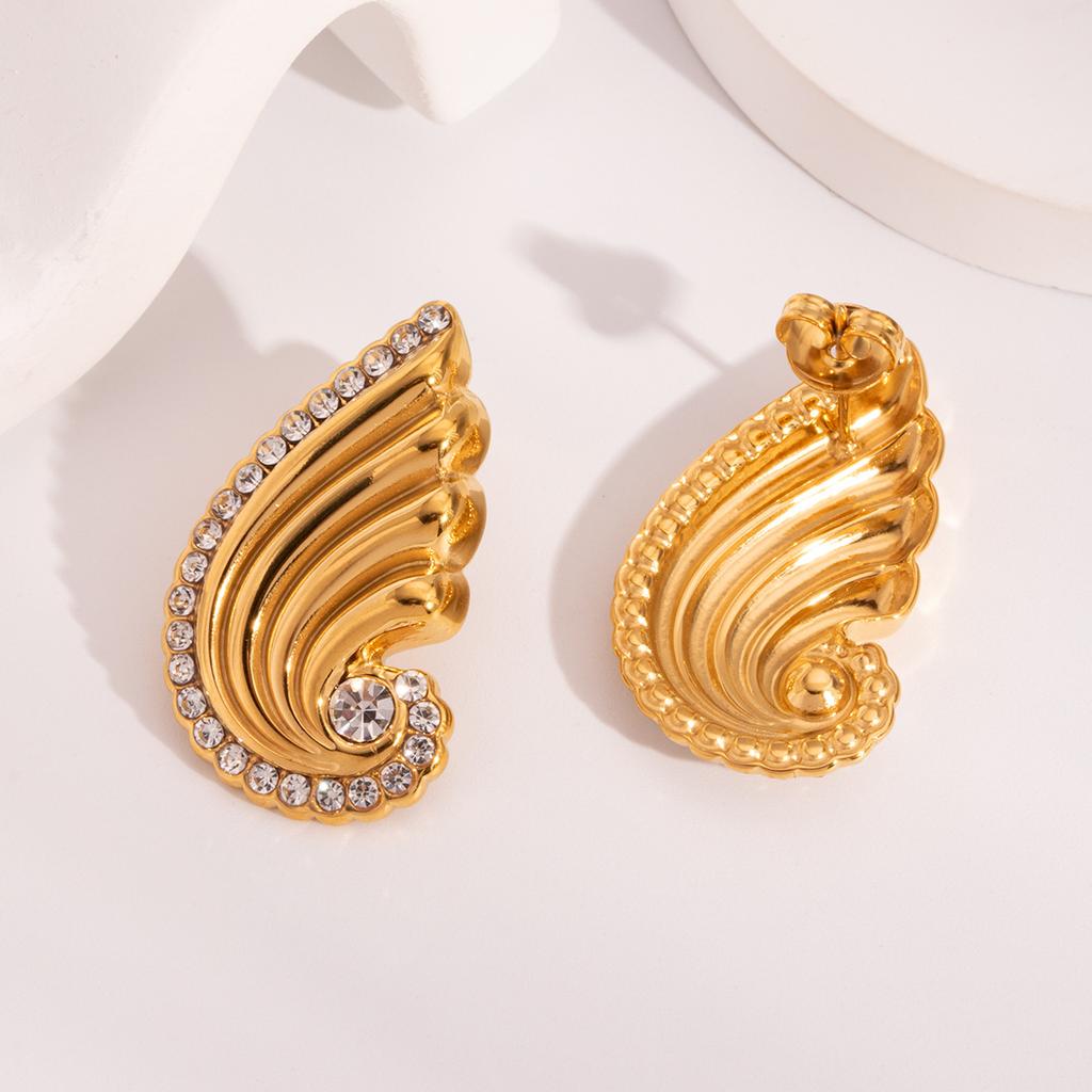 Edelstahl Flügel Ohrringe für Damen Gold Silber Farbe Eingelegte Diamant Stecker