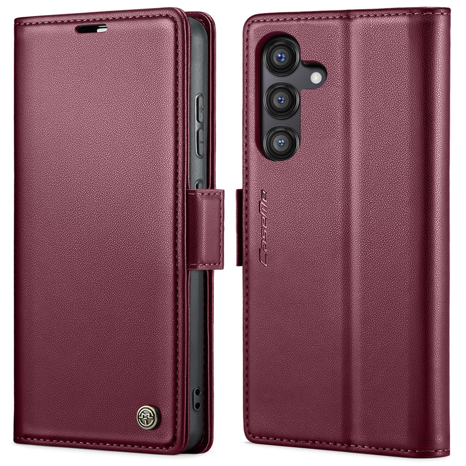 

Для Samsung Galaxy S24 FE Кожаный чехол CASEME 023 Блокировка RFID 3 слота для карт Мобильная накладка A