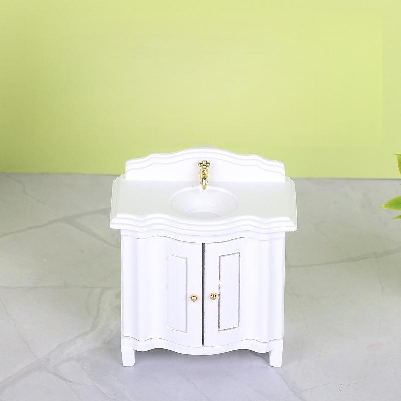 1Pcs Doll House Miniature Bathroom Sink Cabinet Prop Realistic 1/12 Scale Dollhouse Simulation Wash Basin Toy Diy Accessories