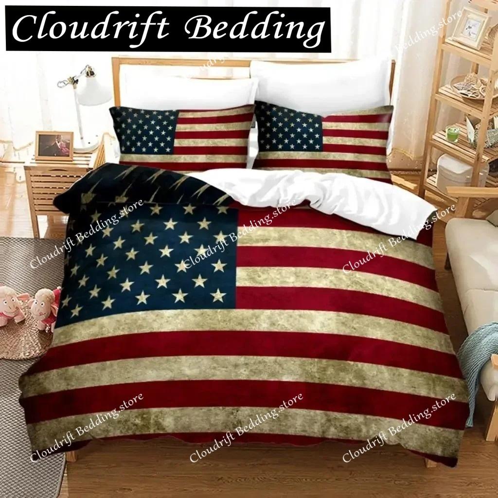 3D Print American Flag Duvet Cover Set Microfiber Decor Bedding Set Independence Day Freedom Theme Quilt Cover for Teens
