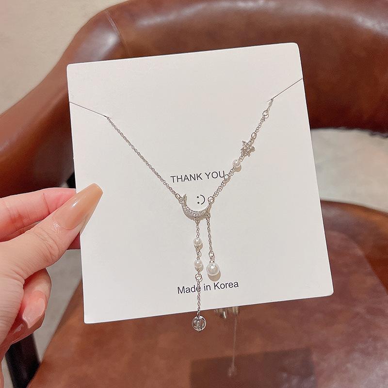 Light Luxury Niche Titanium Steel Necklace Women's Senior Design Sense Zircon Bow Clavicle Chain Neck Chain