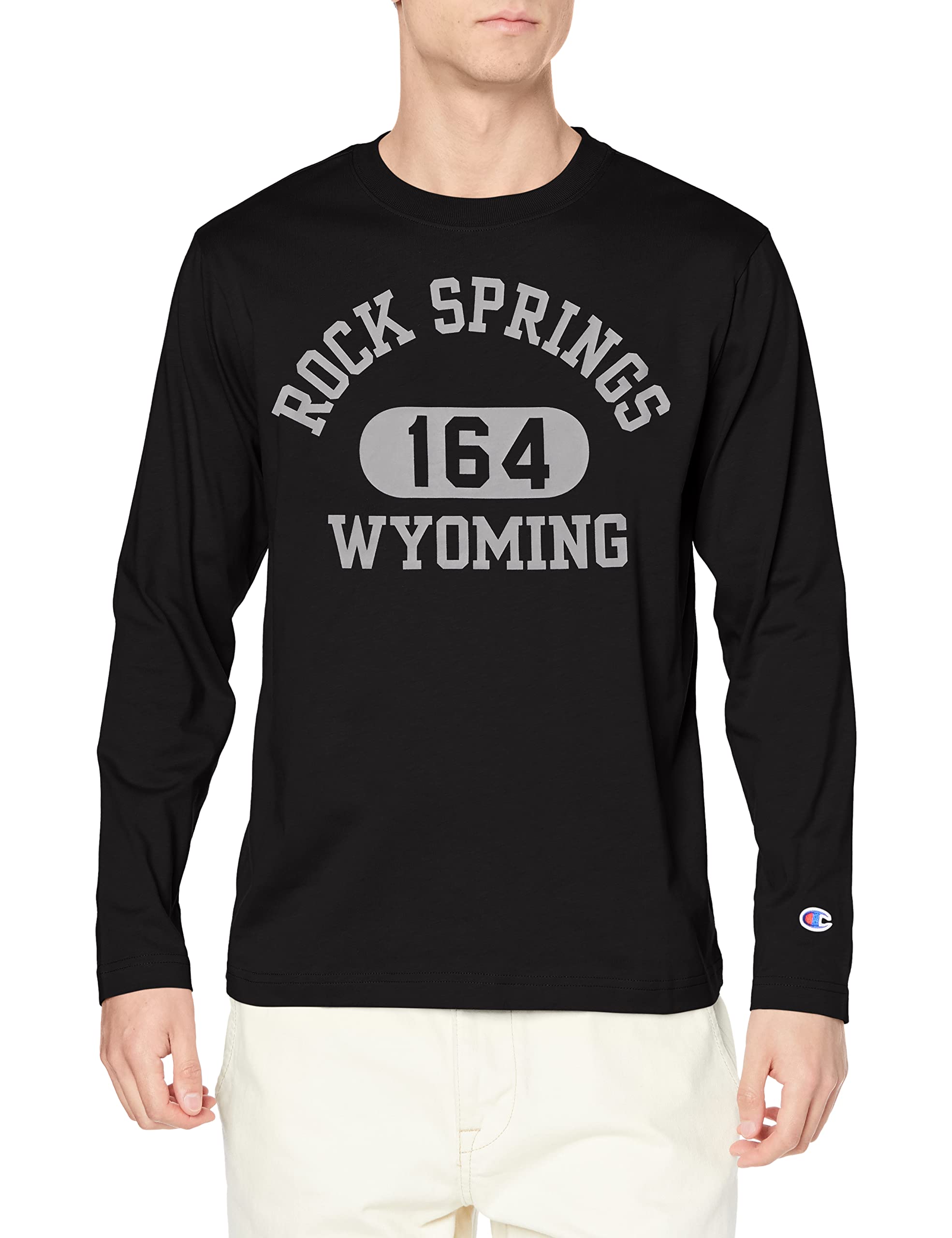 

Champion Long Sleeve Crew Neck Collegiate Graphic Size M Men s T-Shirt, 100% Cotton, USA, Print, Stonewashed, Basic, C3-X413, Black, чёрный