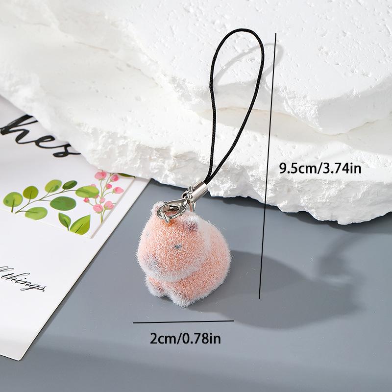 Fun Cartoon Flocking Animal Keychains Phone Lanyard Resin Cute Hexagonal Hedgehog Hippos Bag Earphone Case Pendant Girls Gift