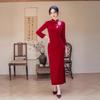1011 winter new embroidered big red cheongsam new velvet thickened improved dress skirt slim stand-up collar cheongsam