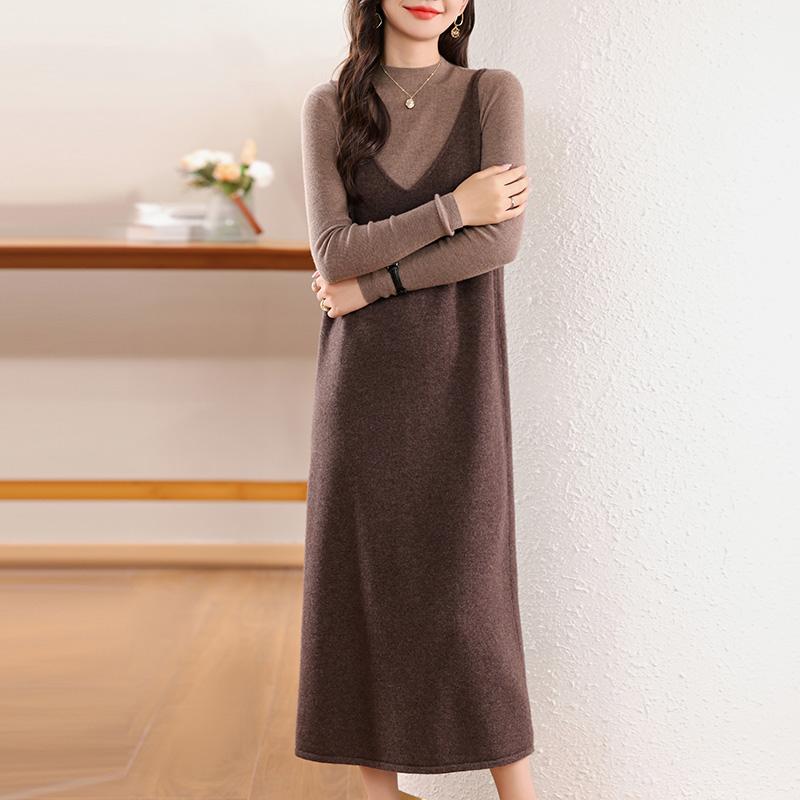 Dámské kašmírové šaty Qinghe kašmír 30% kašmír 70% vlna podzimní a zimní kašmírová sukně měkká a teplá