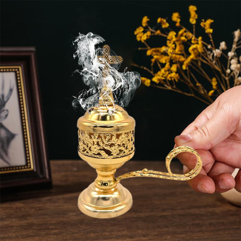 Vintage Metal Cross Incense Burner Indoor Sandalwood Burner Hollow Charcoal Incense Burner Ornament Home Church Decoration