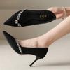 Women's Thin Heel Shoes Autumn New Pointed Head Shallow Mouth Crystal Anti-slip Wear-resistant Slip-on High Heels