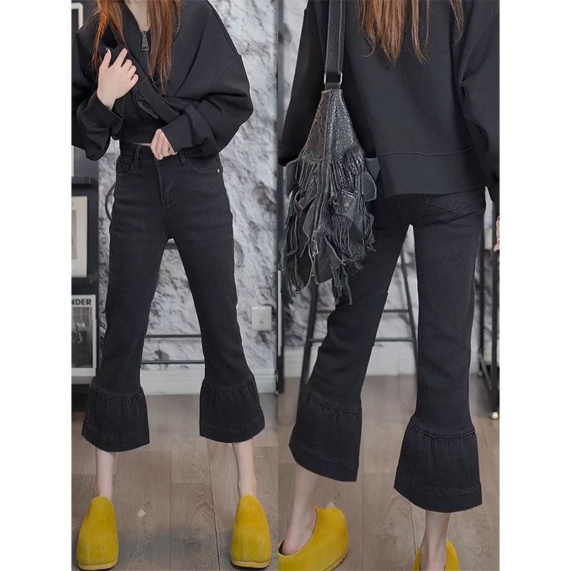 

Spring Hot-Selling Cropped Flared Jeans 2026 New Style, Slimming High-Waisted Versatile Pants for Petite Figures Black S