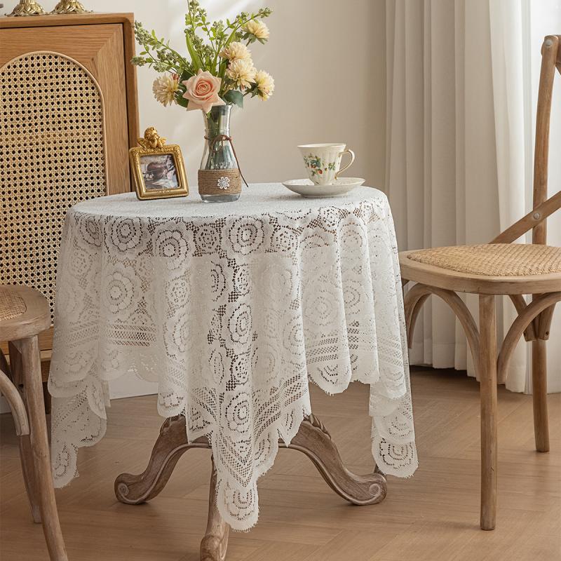 

Скатерть кружевная трикотажная основа Кантри стиль Цветочный Ажурный Полиэстер Покрытие для обеденного стола Декоративное покрытие для домашнего декора 120*120cm