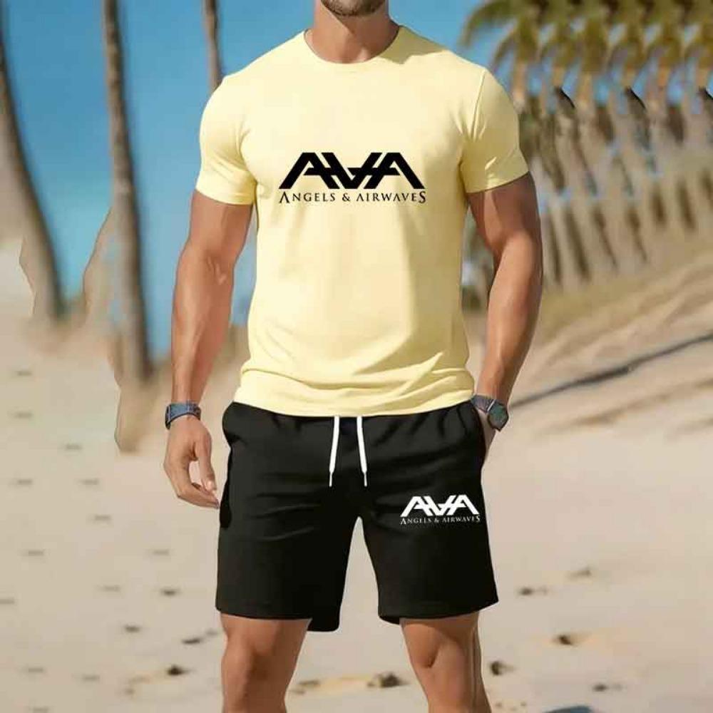 European Sportswear Set, Round Neck Short Sleeved Shorts Set, Men's Running T-shirt Set, Men's Clothing, Summer T-shirt Set, Men's Clothing