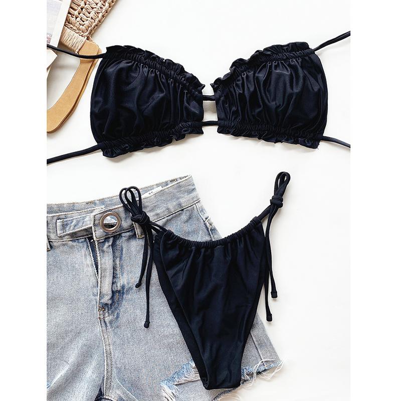 Sexy Ruffle Frill Bikini Solid Swimwear Women Swimsuit Female Bikini Set Bathing Suit Beachwear Swim Lady Bathers