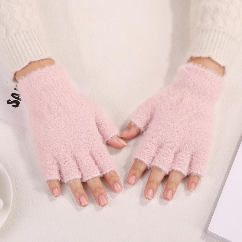 Thickened Flip-Top Faux Mink Plush Fingerless Nylon Gloves for Autumn/Winter - Cold-Proof and Outdoor Stylish for Students