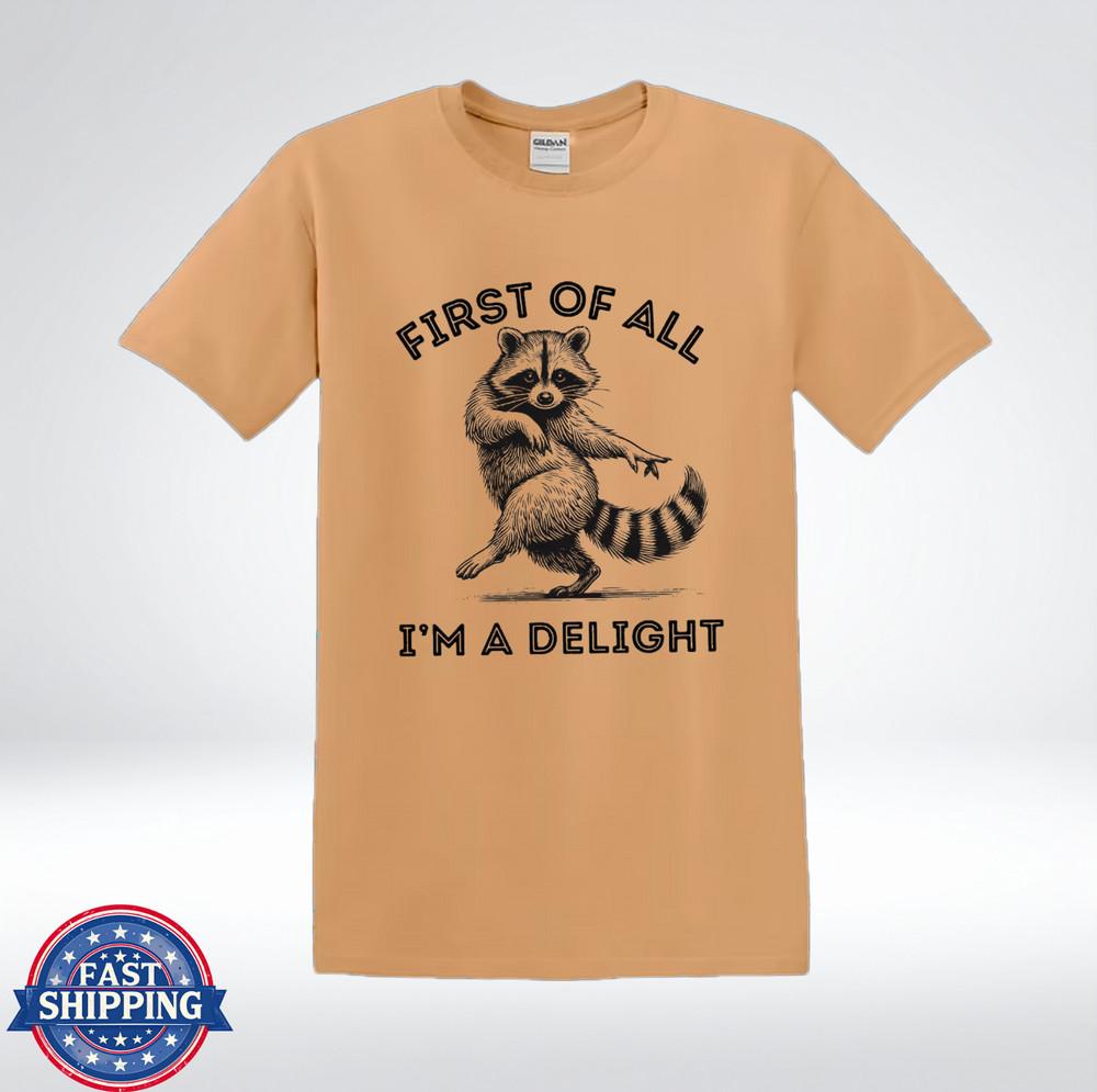 First Of All I’m A Delight Raccoon Meme Shirt Funny Vintage Animal T-Shirt L