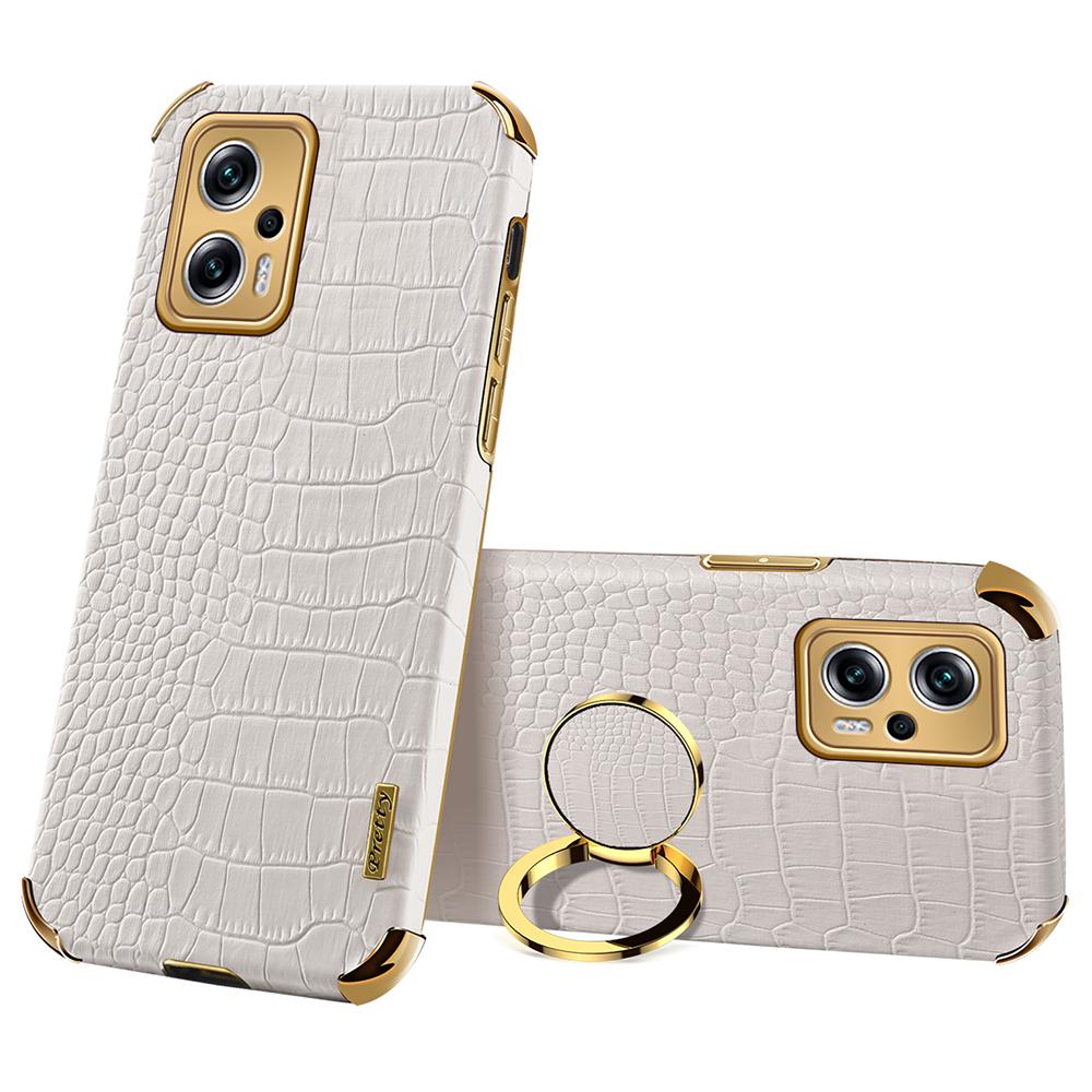 

For Xiaomi Redmi Note 11T Pro 5G/Note 11T Pro+ 5G/Poco X4 GT 5G/Redmi K50i 5G Ring Kickstand Electroplating Phone Case PU Leather Coated TPU Cover White
