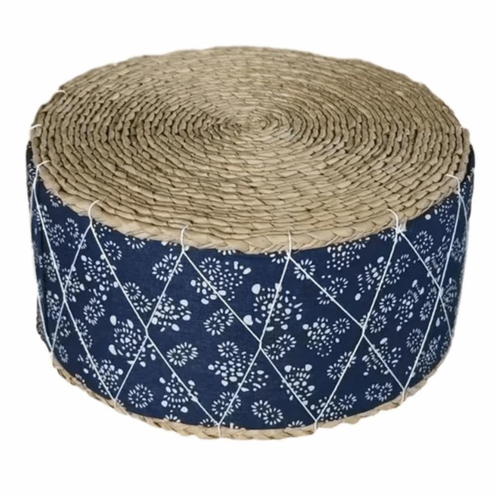Hand-Woven Floor Cushion Round Shape Ottoman Stool Rustic Style Woven Stool  Living Room