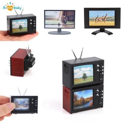 1pc 1/12 Dollhouse Mini Television Kids Pretend Play Toy Vintage TV Model Simulation Furniture Toys Decoration Accessories