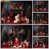 Mocsicka Christmas Backdrop Photography Fireplace Red Flower Gift Xmas Tree Photo Background For Shooting Home Decoration Studio