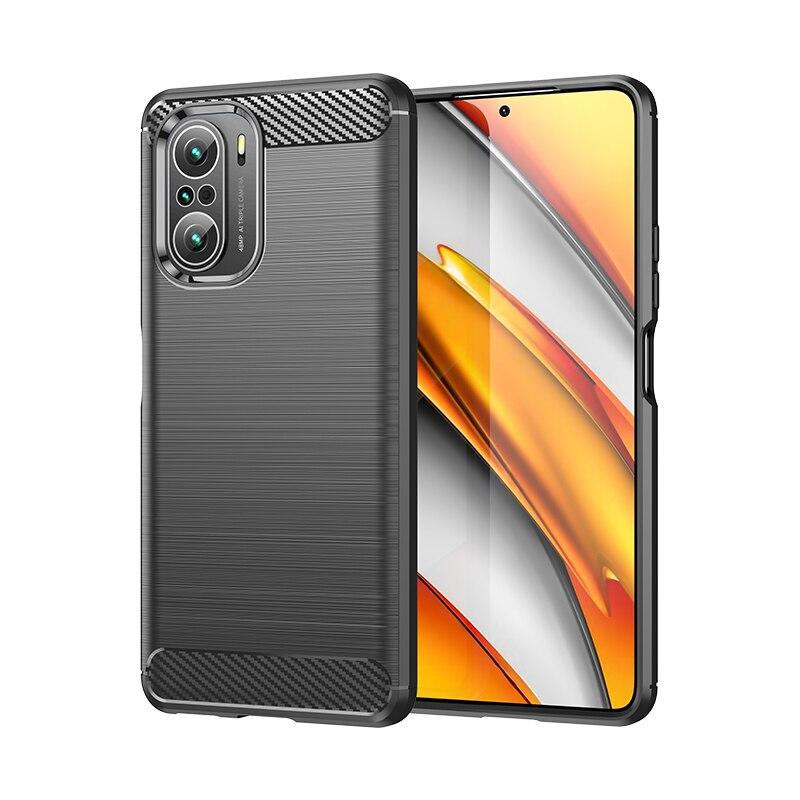 

Противоударный чехол для телефона Poco F3, силиконовый чехол с защитой от царапин, карбоновый чехол Poco F3 чёрный