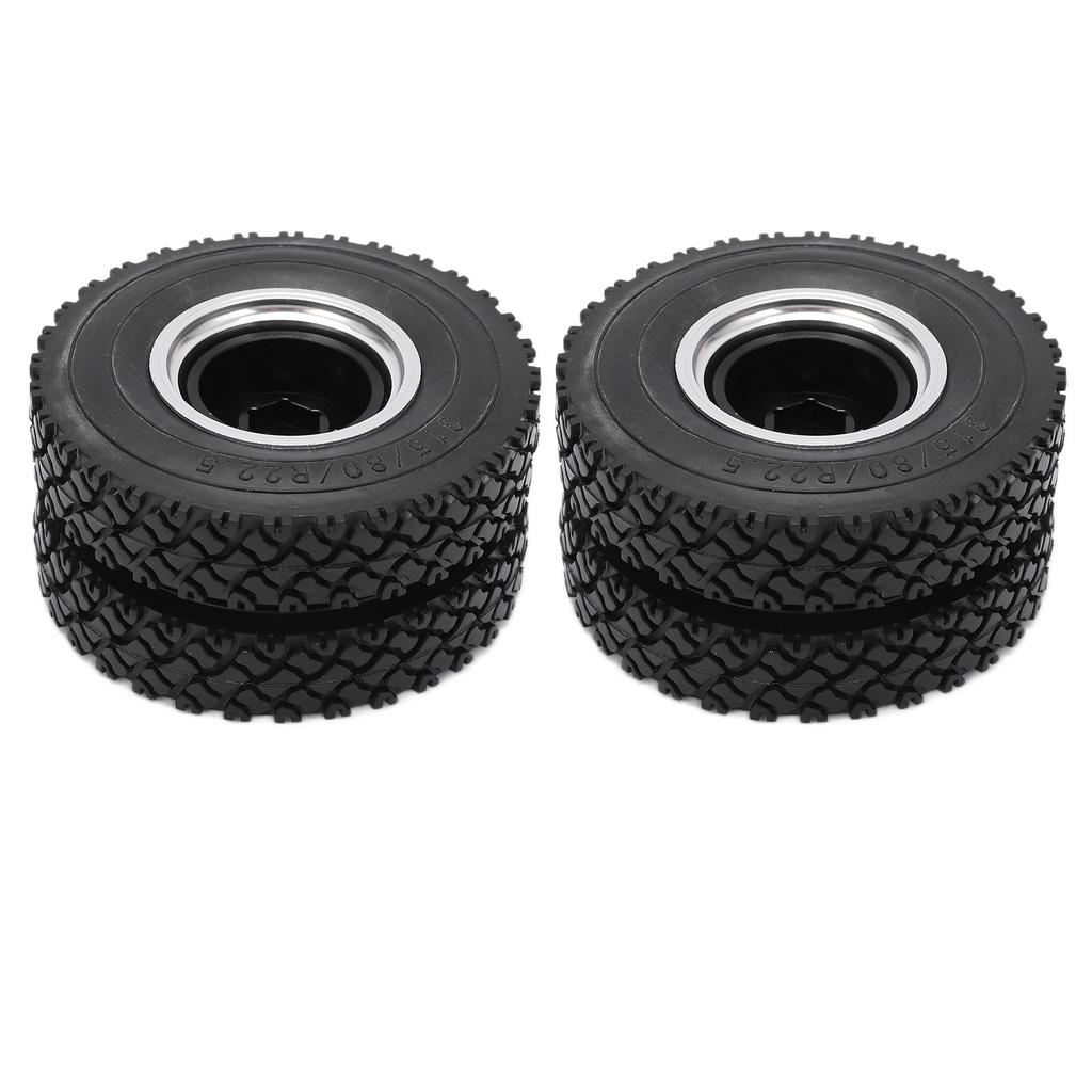 2pcs RC Aluminum Alloy Rear Wheel Hub Rims with Rubber Tires for Tamiya 1 14 Tractor Dump Truck TrailerBlack